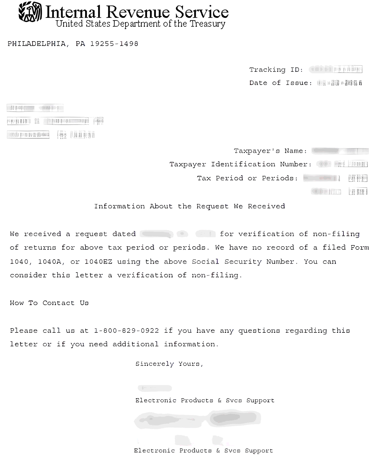 Verification Of Non Filing Letter 2024 Tori Sharyl 2005